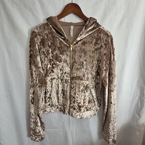 Fabletics Women’s L Crushed Velour Zip Up Hoodie Athleisure Mob Wife Retro